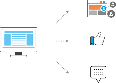 서비스 이용로그 자동 수집 및 개별 콘텐츠의 핵심 키워드, 태그 데이터를 시스템이 자동으로 추출하는 모습의 픽토그램 입니다.