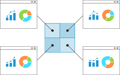 세그먼트별 고객 수, 고객당 평균 매출액, 고객당 평균 체류시간, 고객당 평균 PV등의 주요 성과 지표 통계한 그래프가 그려진 픽토그램 입니다.